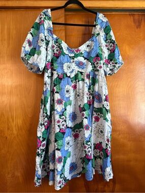 GAP Floral Puff-Sleeve Mini Dress in White, Blue, Green, Pink